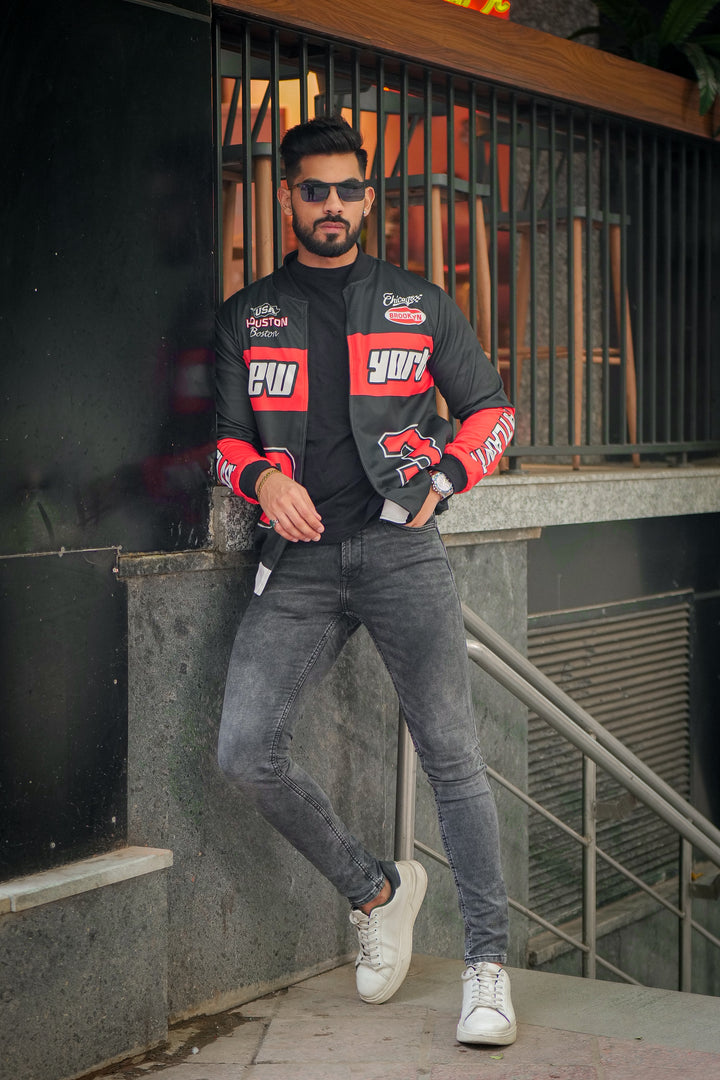 Black Red "New York" Bomber Jacket
