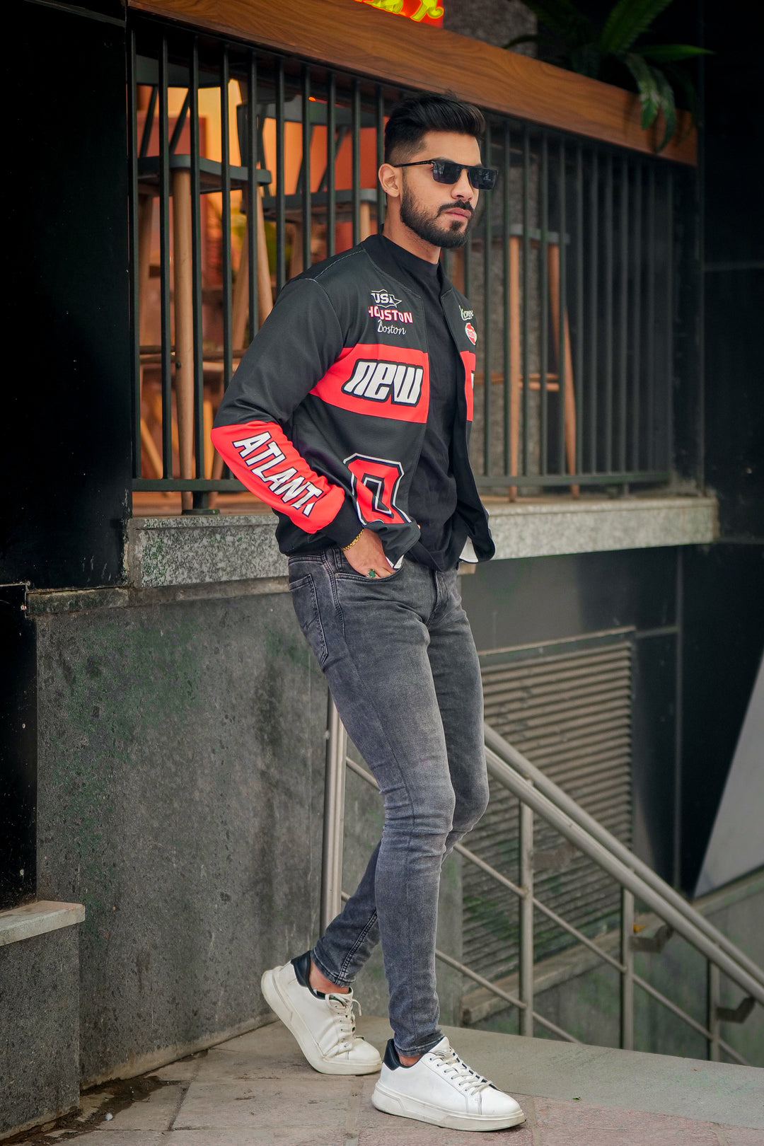Black Red "New York" Bomber Jacket