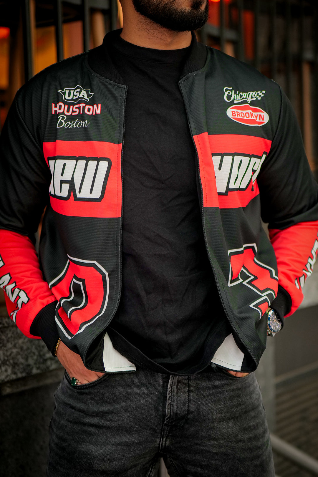 Black Red "New York" Bomber Jacket