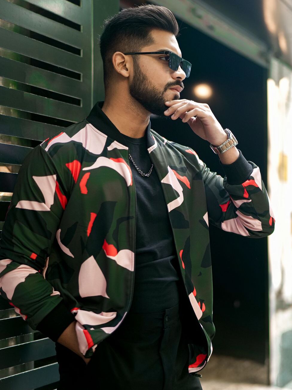 Olive Camouflage Digital Print Bomber Jacket