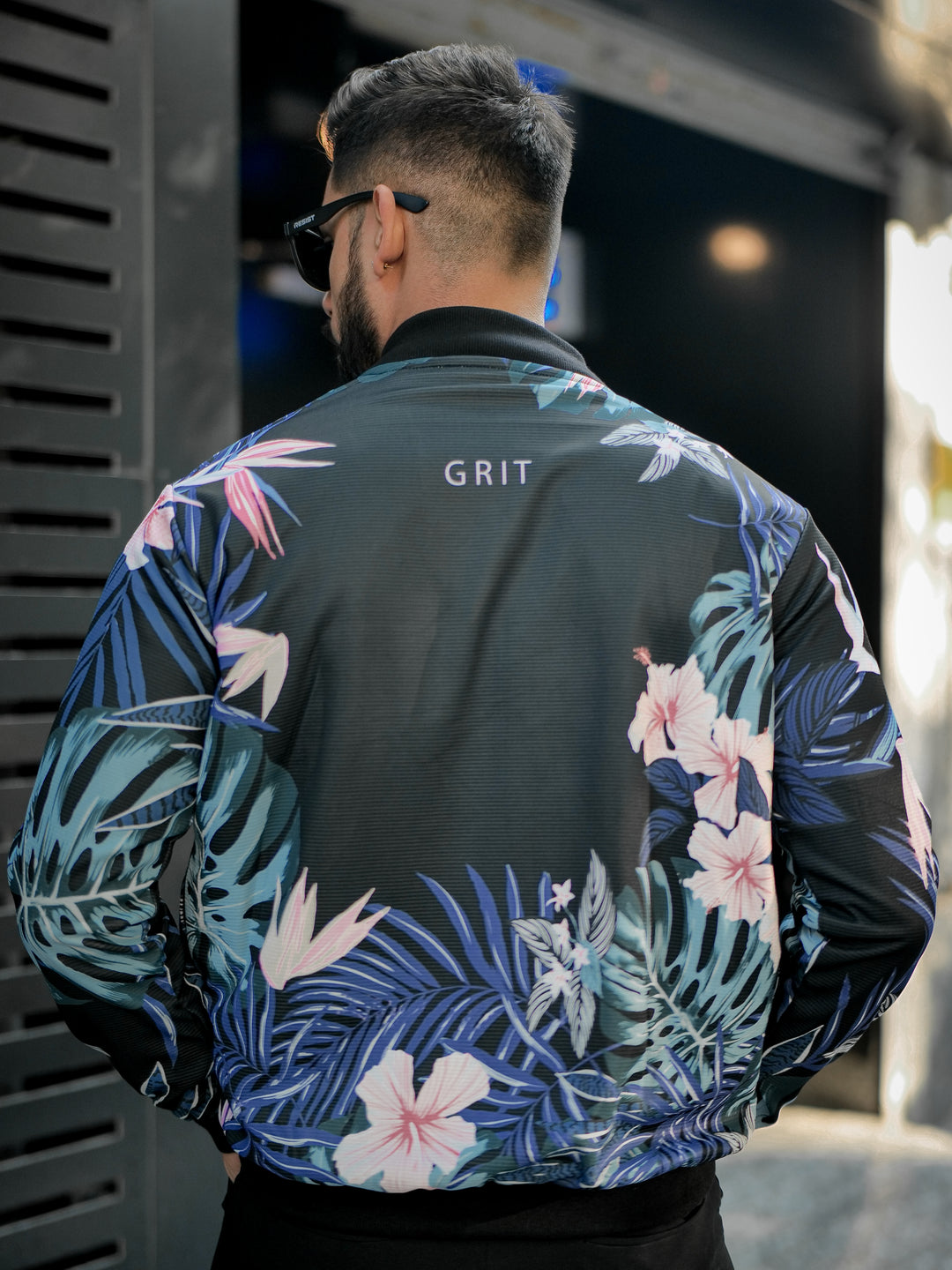 Black "Floral Print" Bomber Jacket