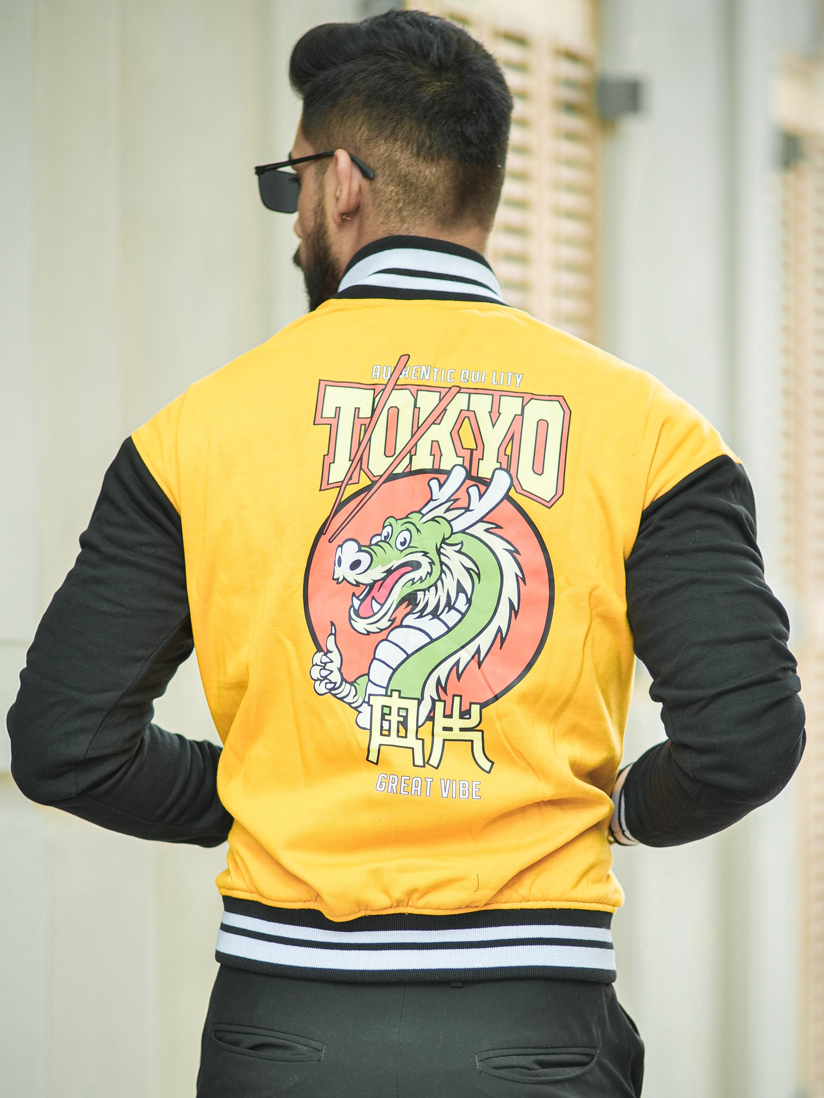 Yellow "Tokyo Dragon" Varsity Jacket