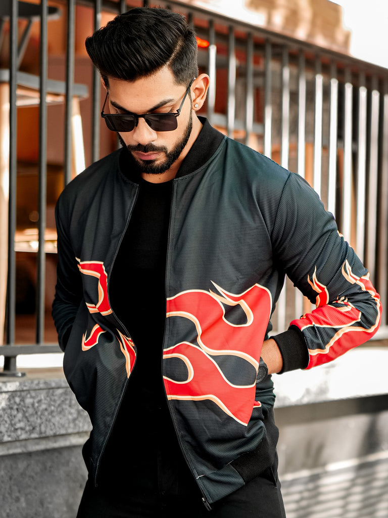 Red black bomber jacket hotsell