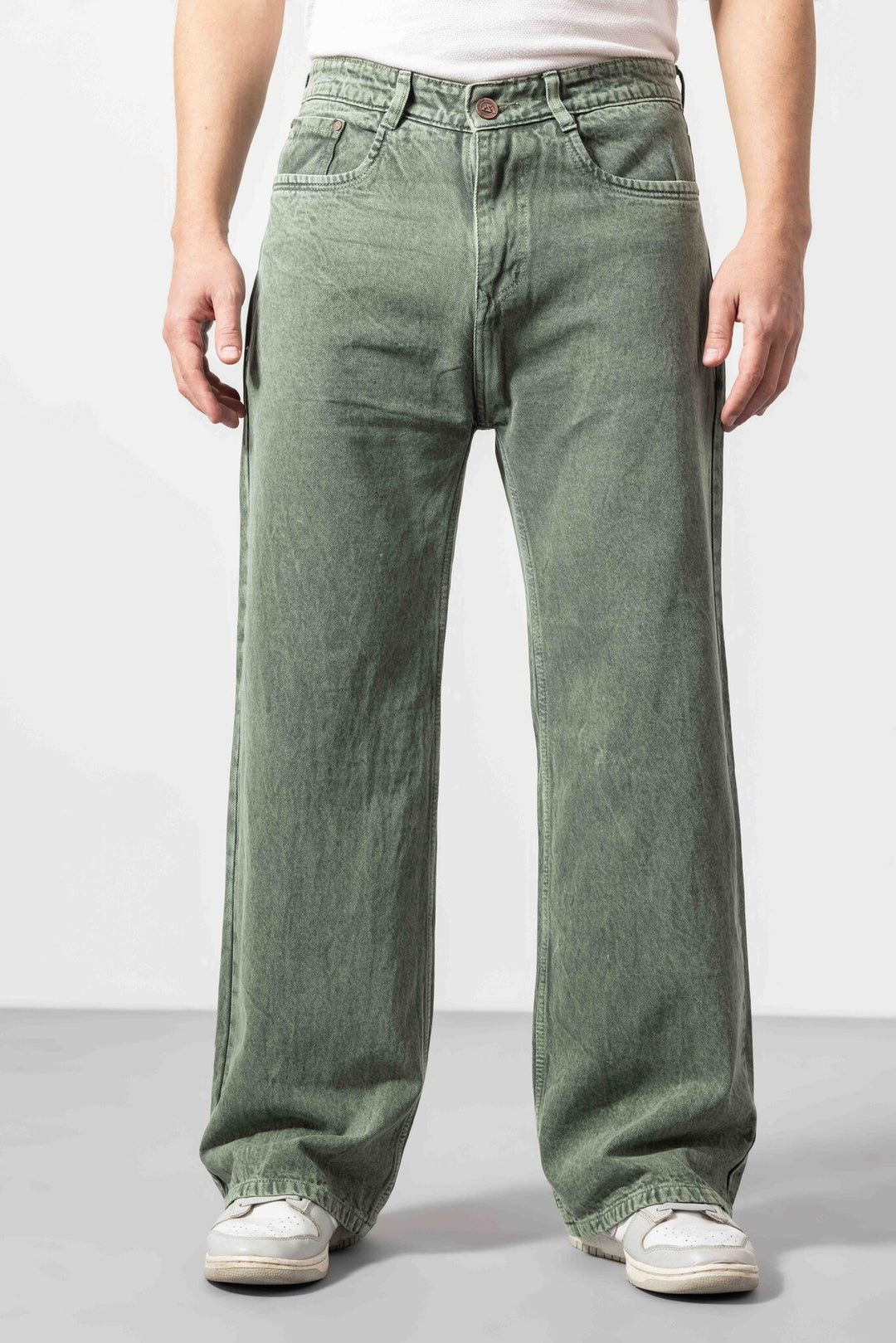 Light Green Men Loose Fit Denim Jeans