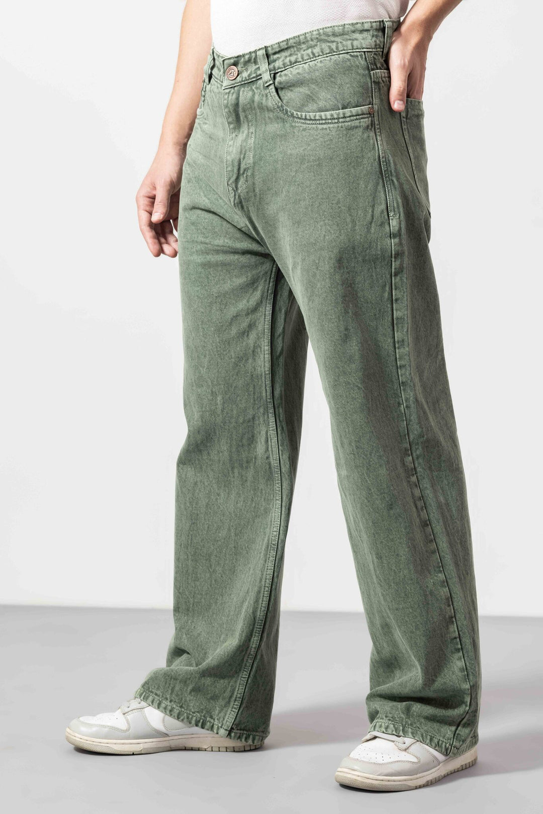 Light Green Men Loose Fit Denim Jeans