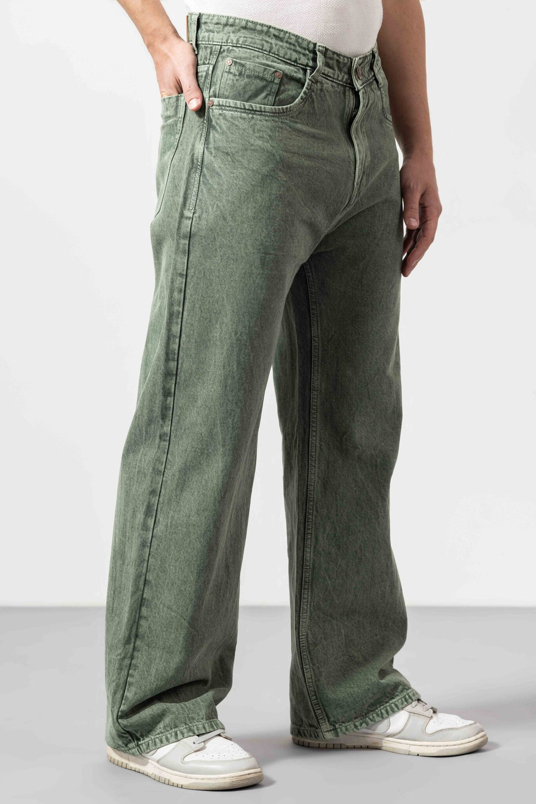 Light Green Men Loose Fit Denim Jeans