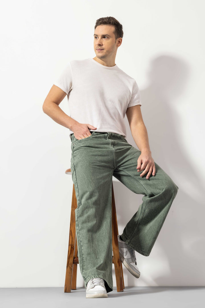 Light Green Men Loose Fit Denim Jeans