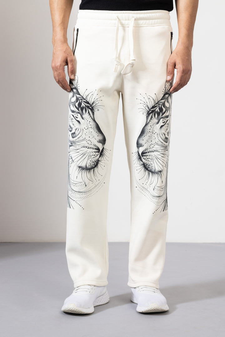 Cream Printed Sweatpants