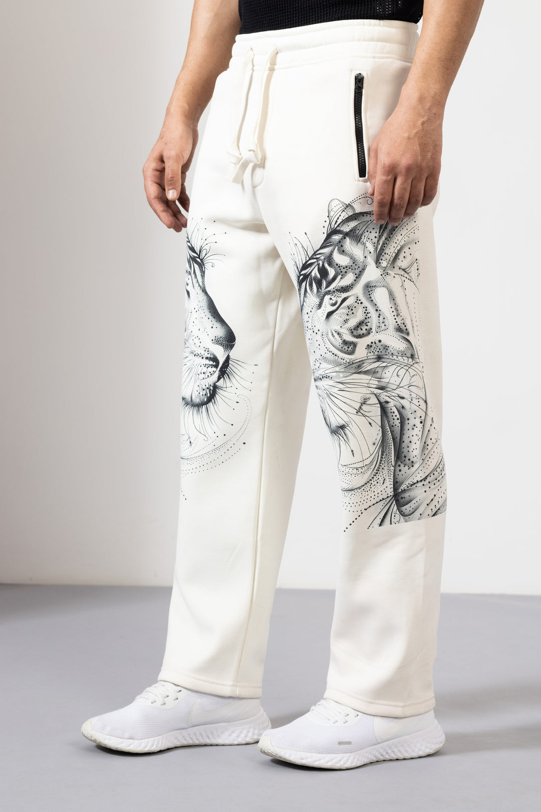 Cream Printed Sweatpants