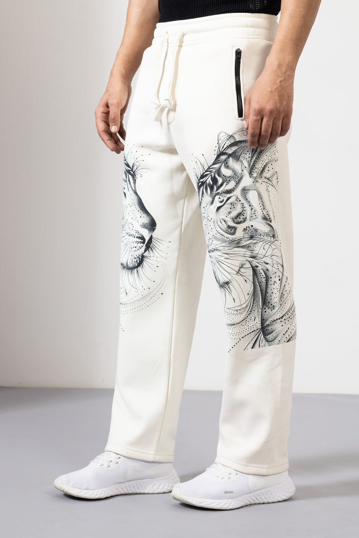 Cream Printed Sweatpants