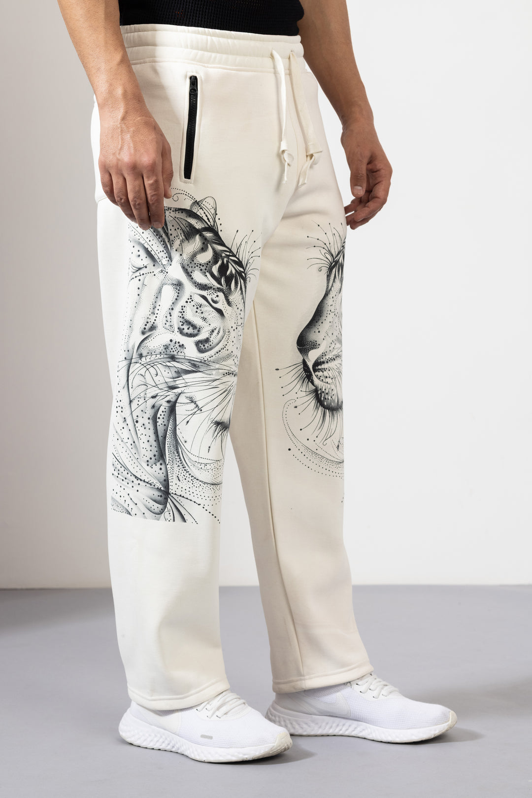 Cream Printed Sweatpants