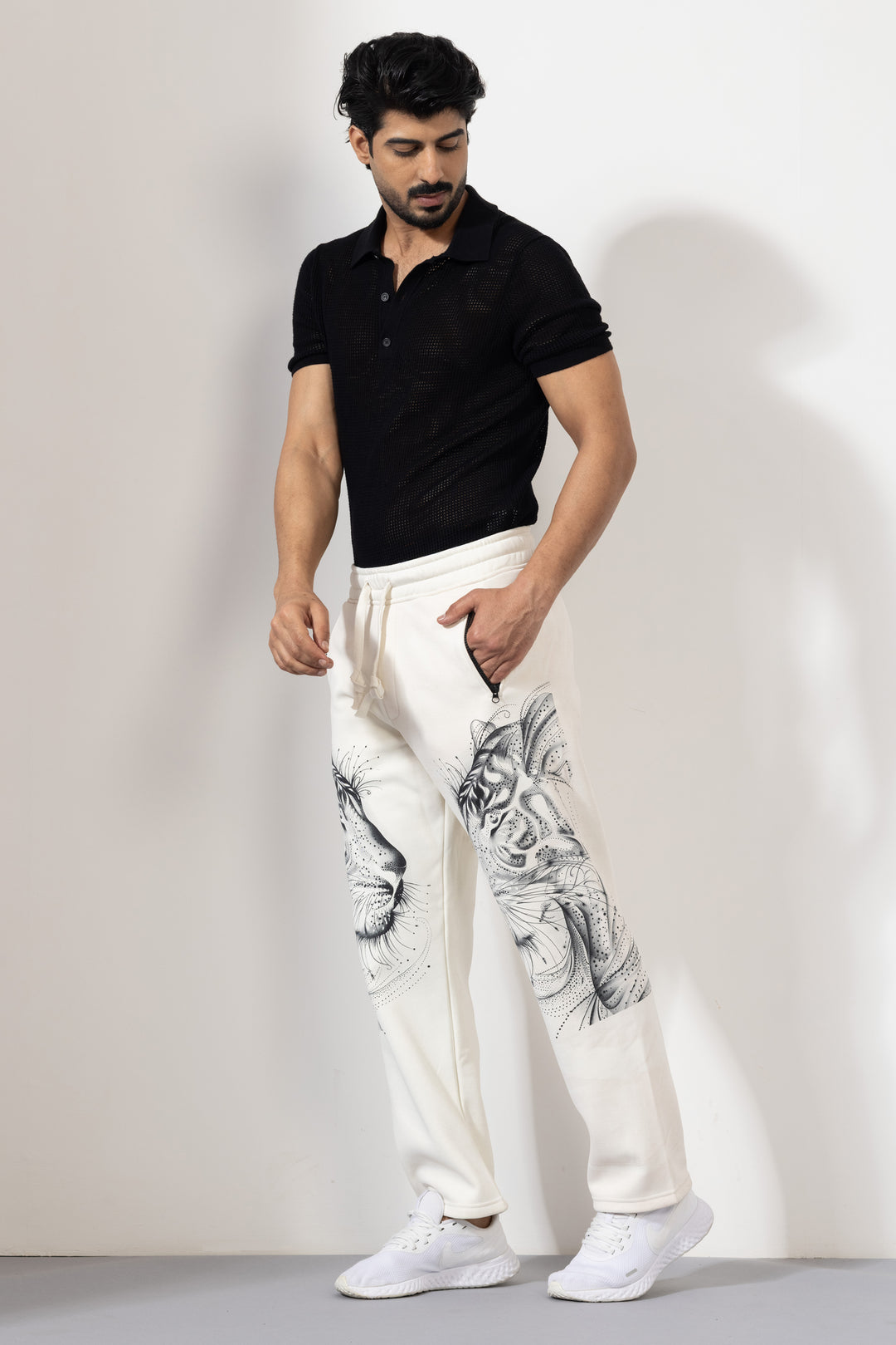 Cream Printed Sweatpants