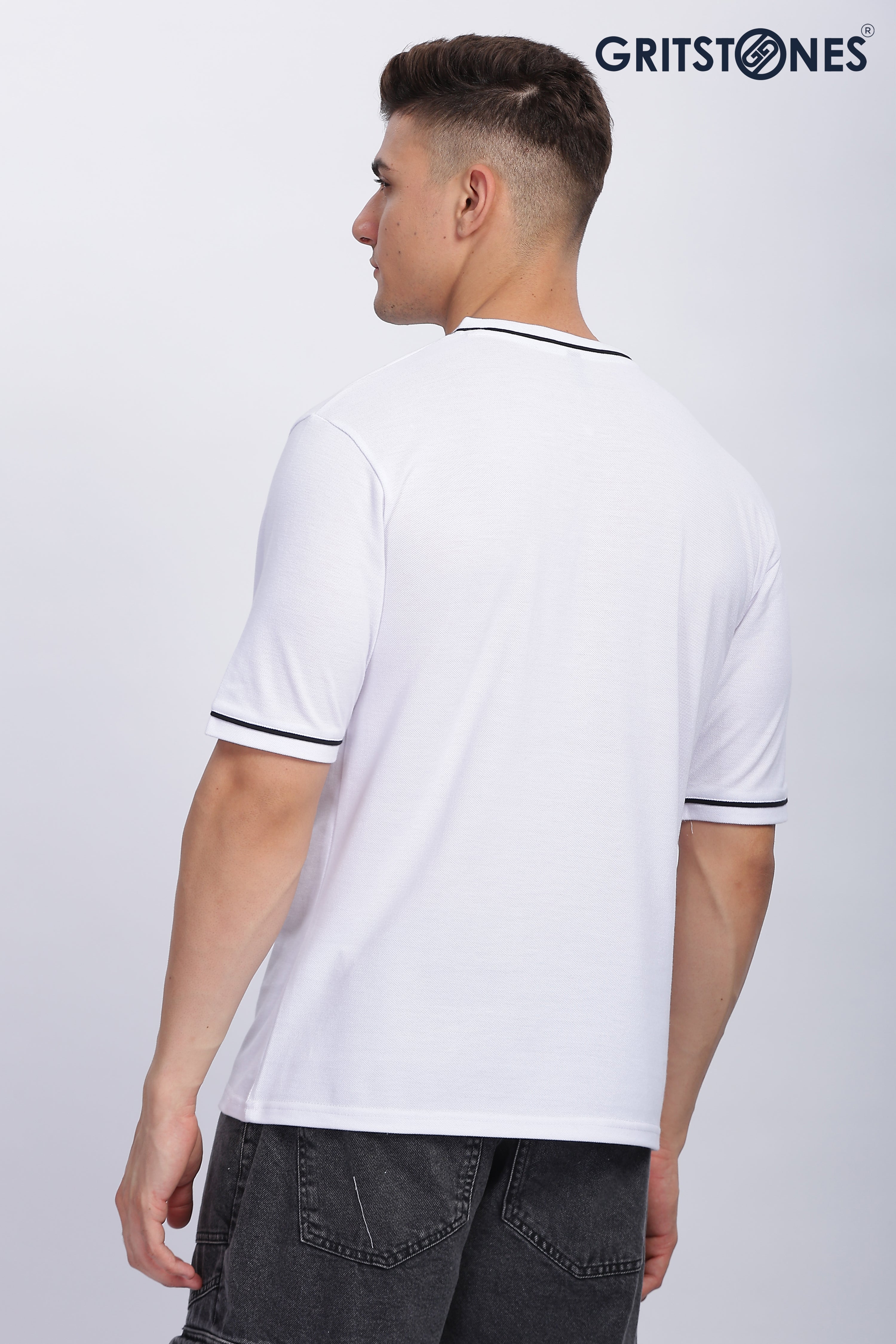 White Oversized Self Design Pocket T-Shirt
