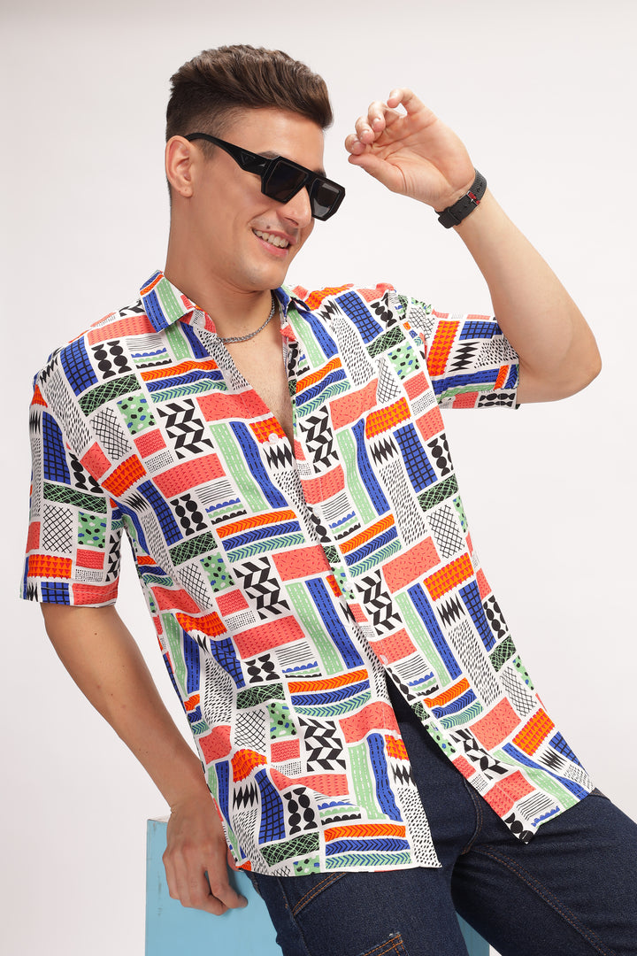 Mosaic Multicolor Oversized Printed Shirt