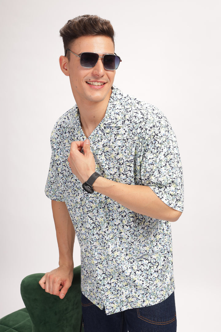 White Floral Revere Collar Shirt