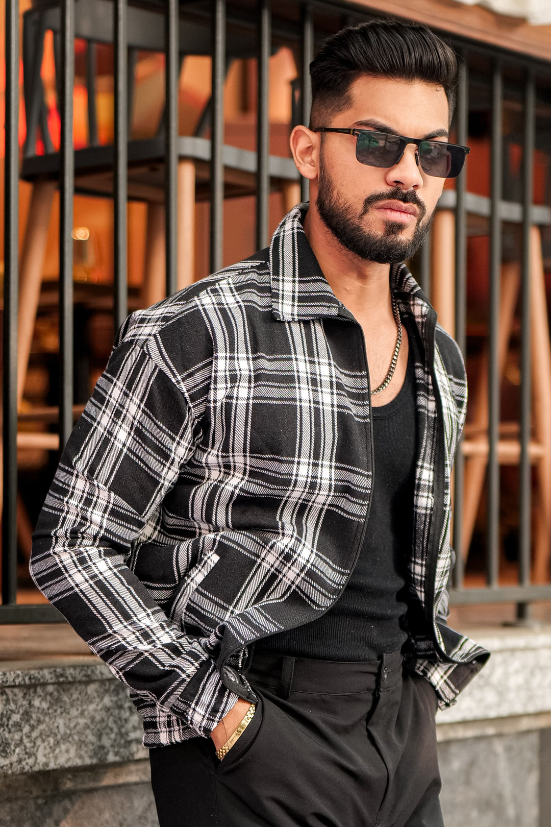 Black Zipper Flannel Shirt