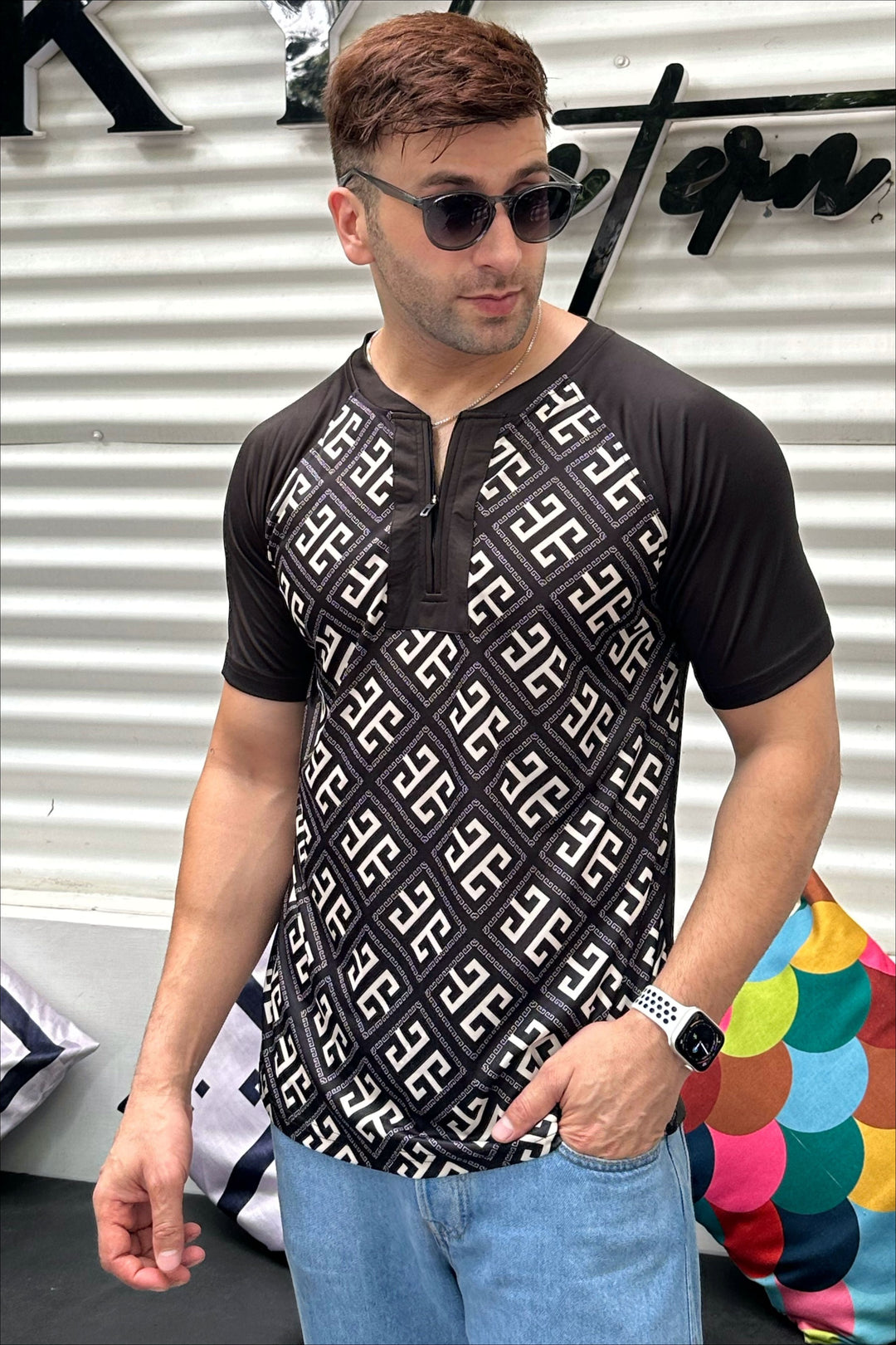 Dry Fit Black Zipper Henley T-Shirt