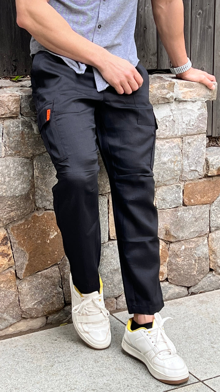 NAVY ELASTICATED CARGO PANTS