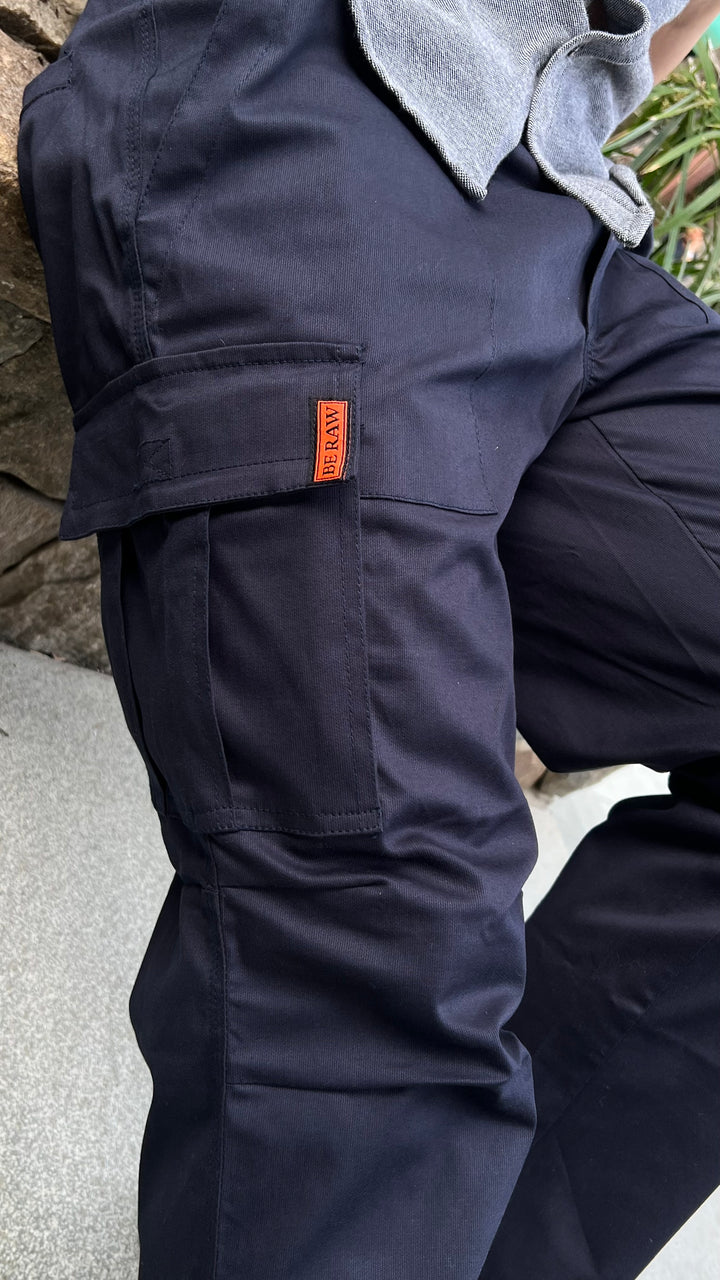 NAVY ELASTICATED CARGO PANTS