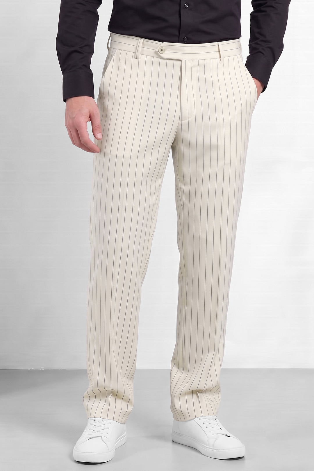 White Mens Relaxed Fit Striped Trouser Pant
