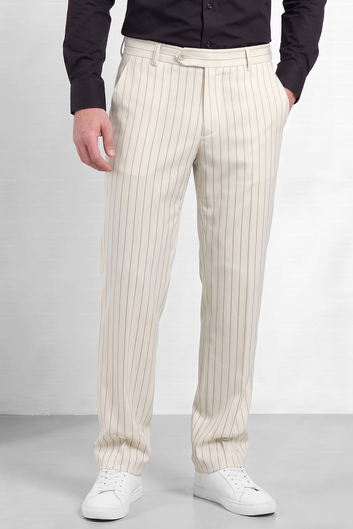 White Mens Relaxed Fit Striped Trouser Pant