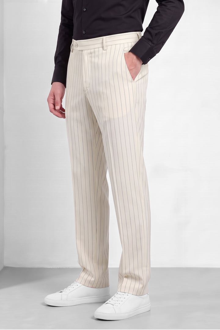 White Mens Relaxed Fit Striped Trouser Pant