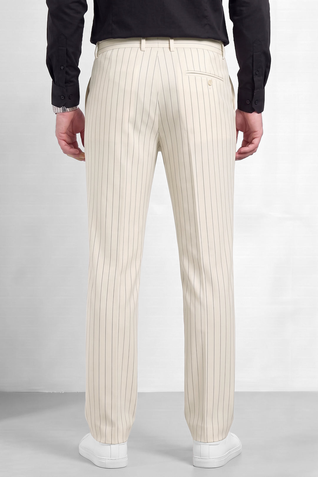 White Mens Relaxed Fit Striped Trouser Pant