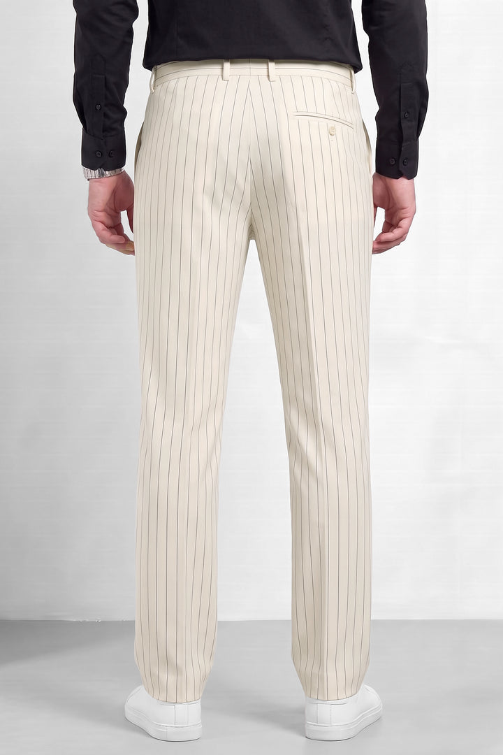 White Mens Relaxed Fit Striped Trouser Pant