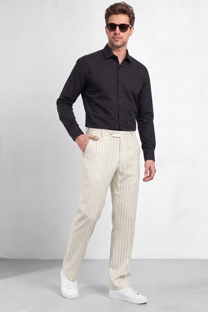 White Mens Relaxed Fit Striped Trouser Pant