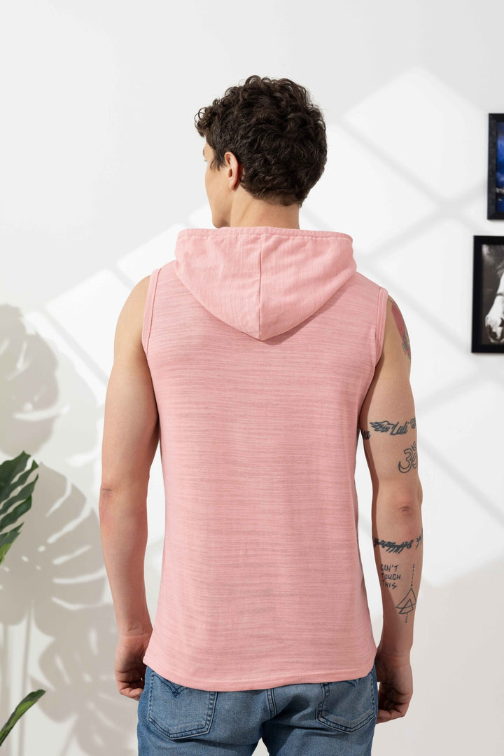Pink Sleeveless Cotton Hooded T-Shirt