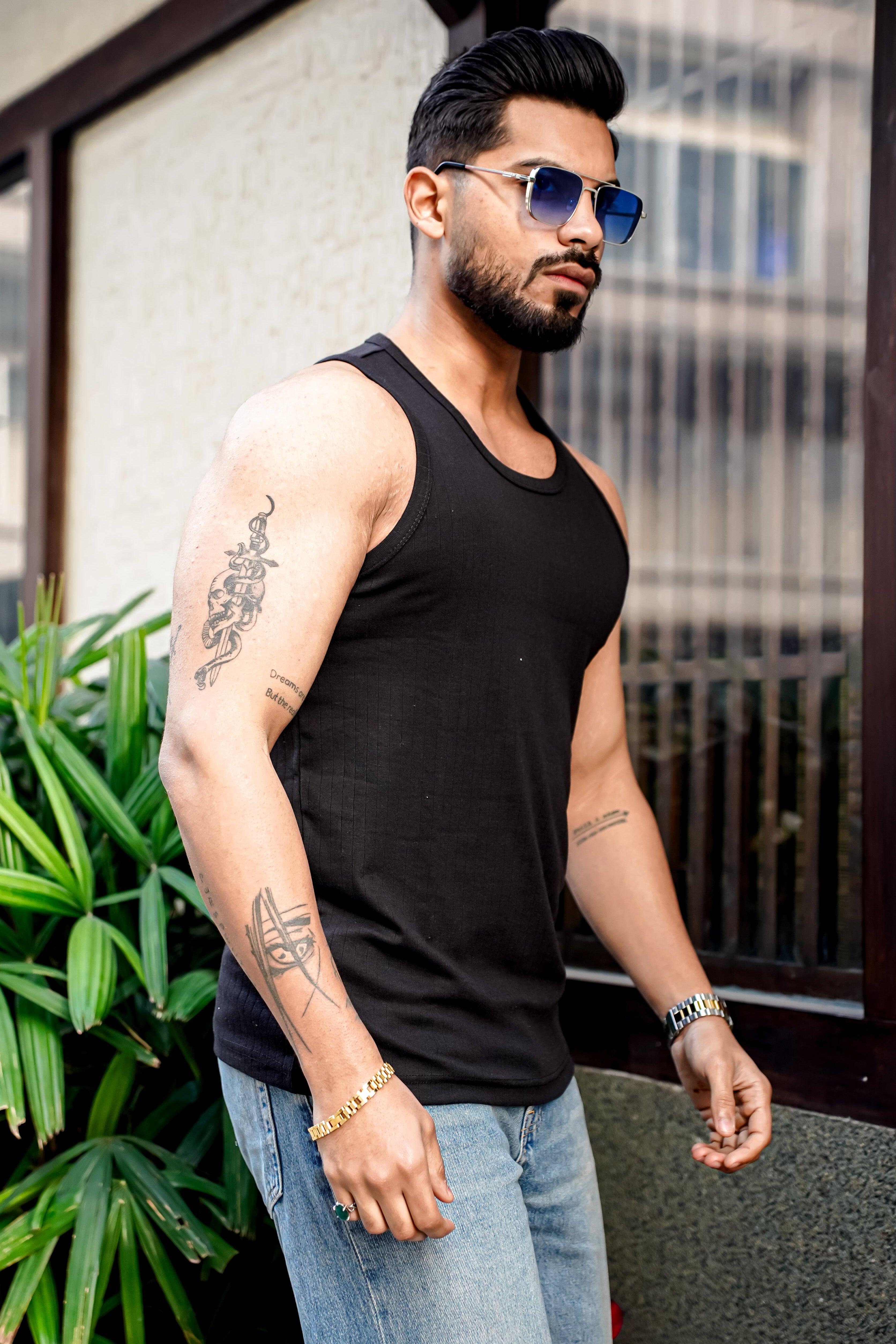 Black Self Design Casual Vest