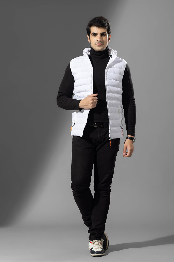 White Men Sleeveless Puffer Jacket
