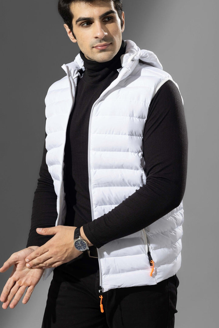 White Men Sleeveless Puffer Jacket