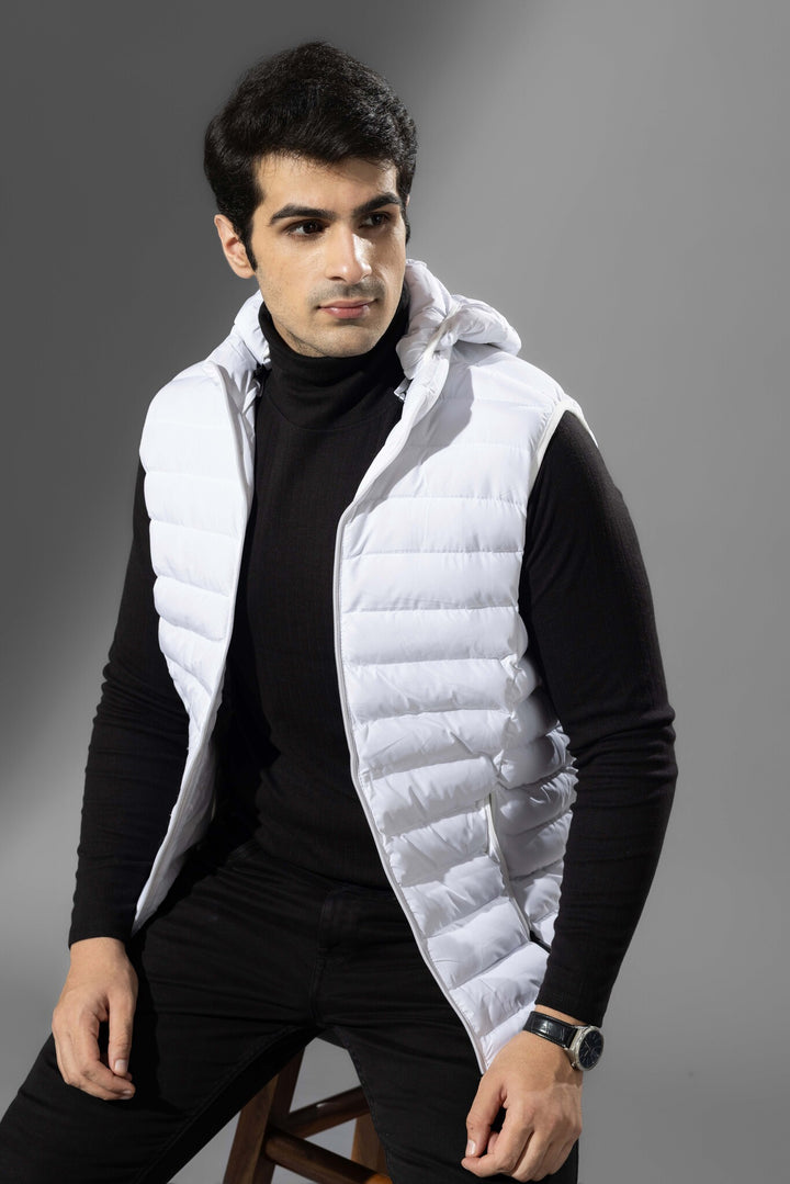 White Men Sleeveless Puffer Jacket