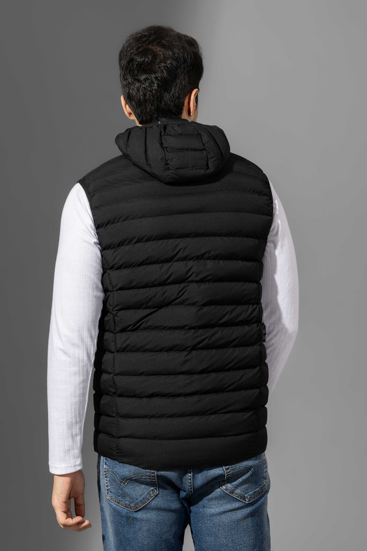 Black Sleeveless Winter Puffer Jacket with Detachable hood