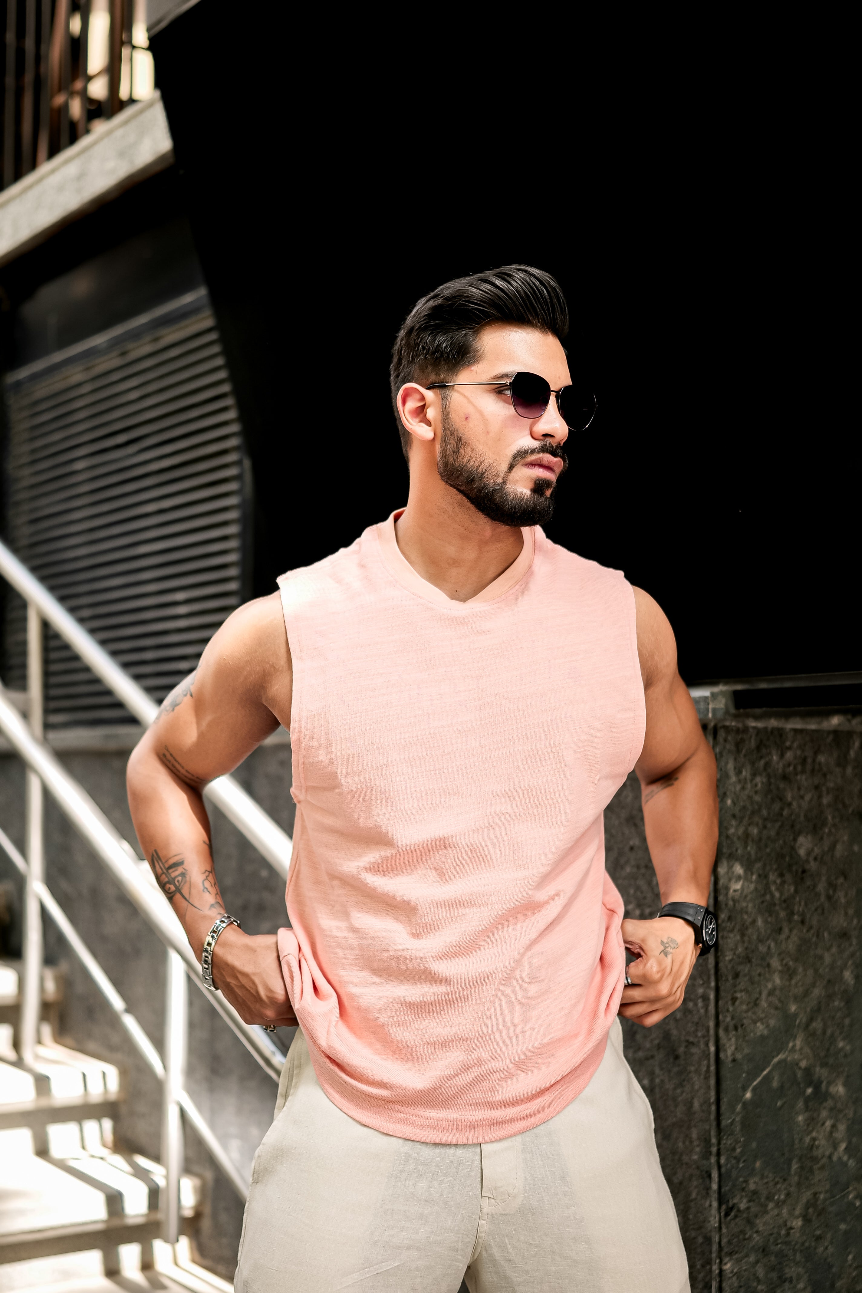 CORAL SLUB SLEEVELESS T-SHIRT