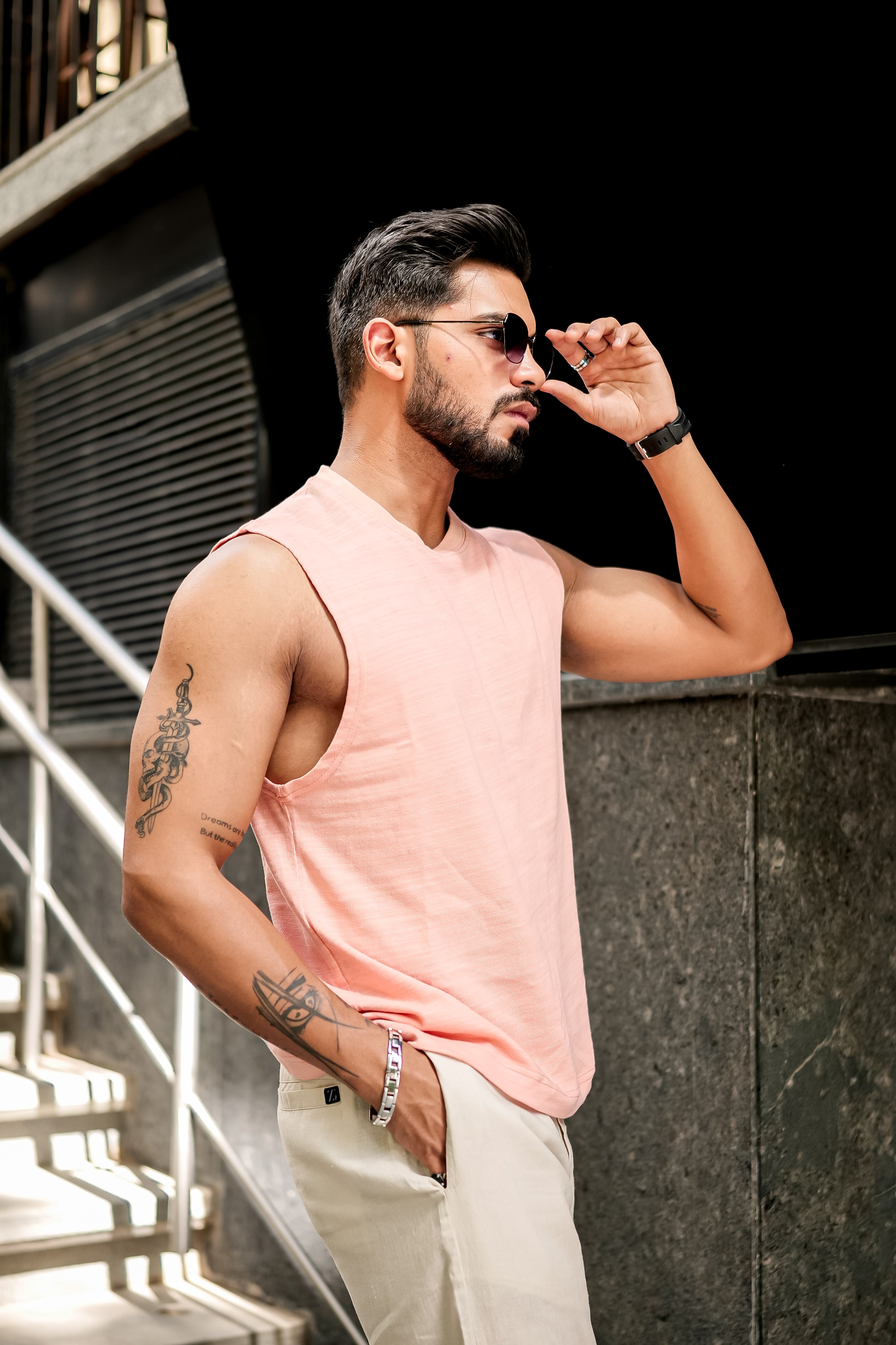 CORAL SLUB SLEEVELESS T-SHIRT