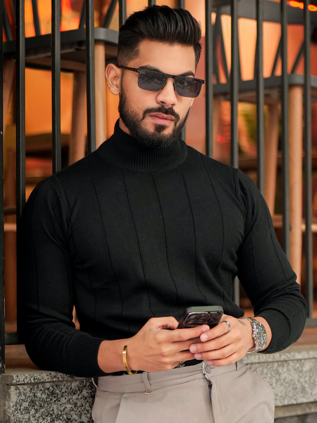 Black Line High Neck Sweater