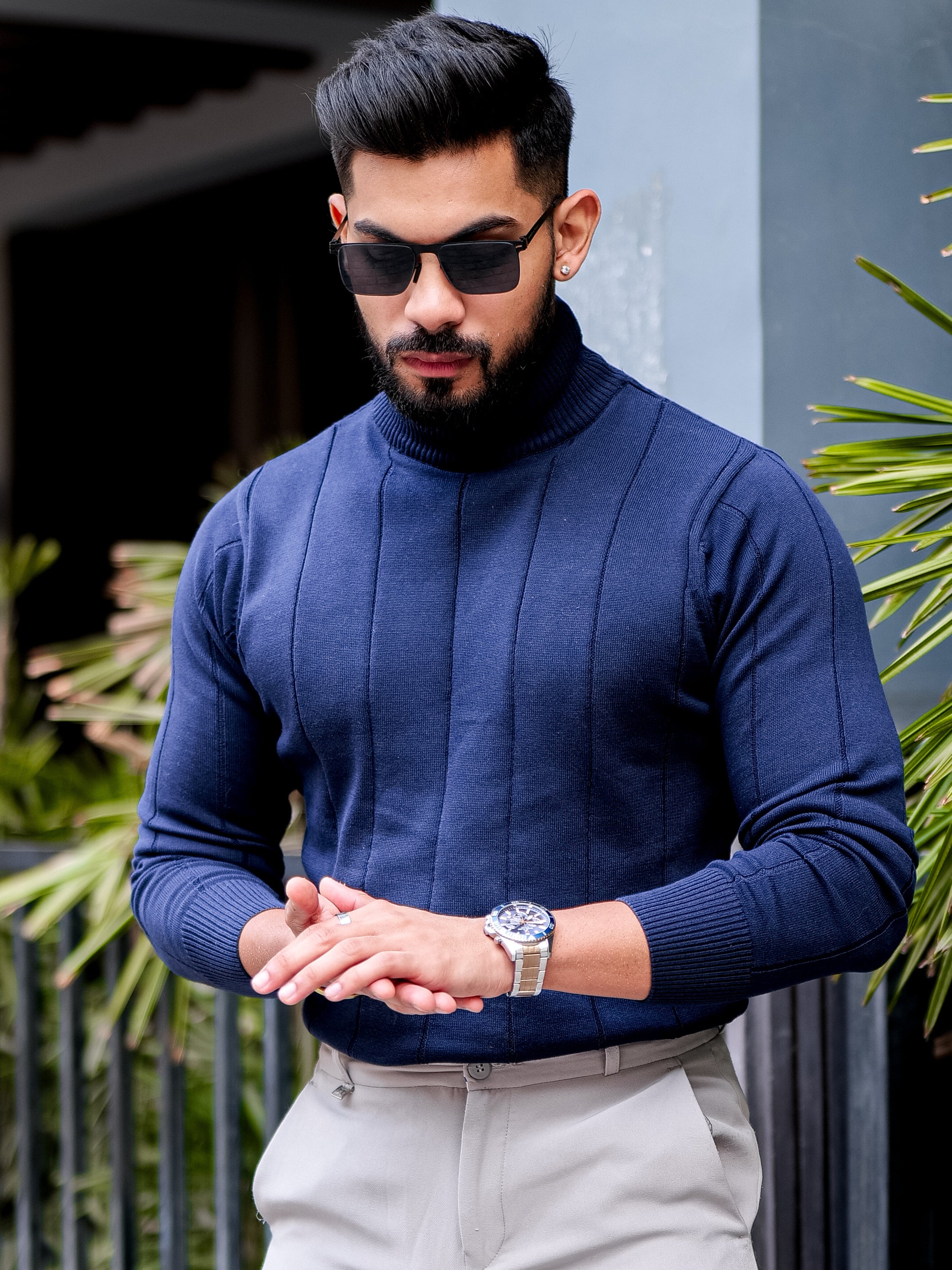 Navy High Neck Sweater