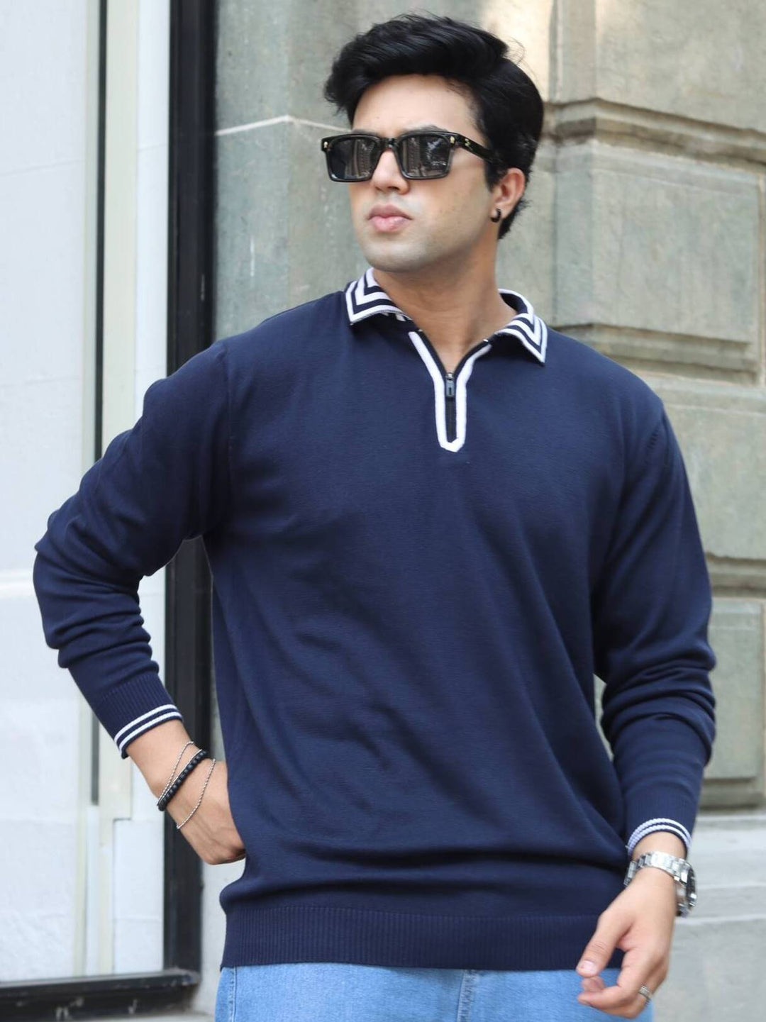 Navy Flat Knit Polo T-shirt