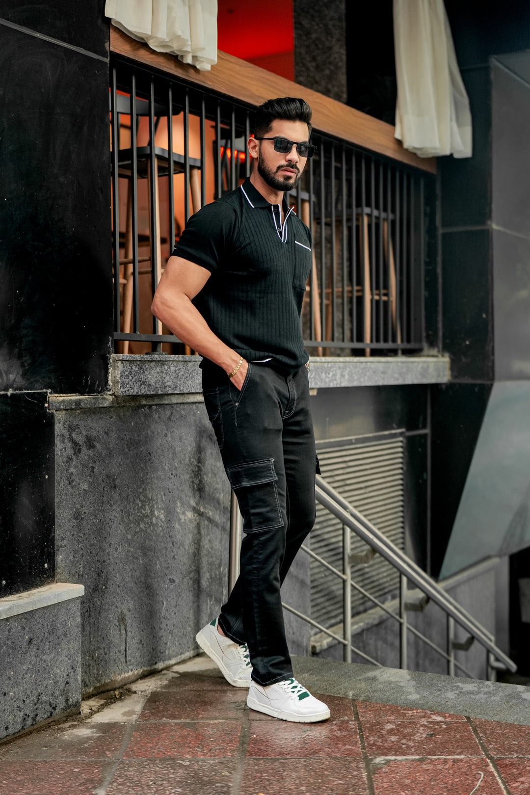 Black Flat Knit Premium Cotton Polo