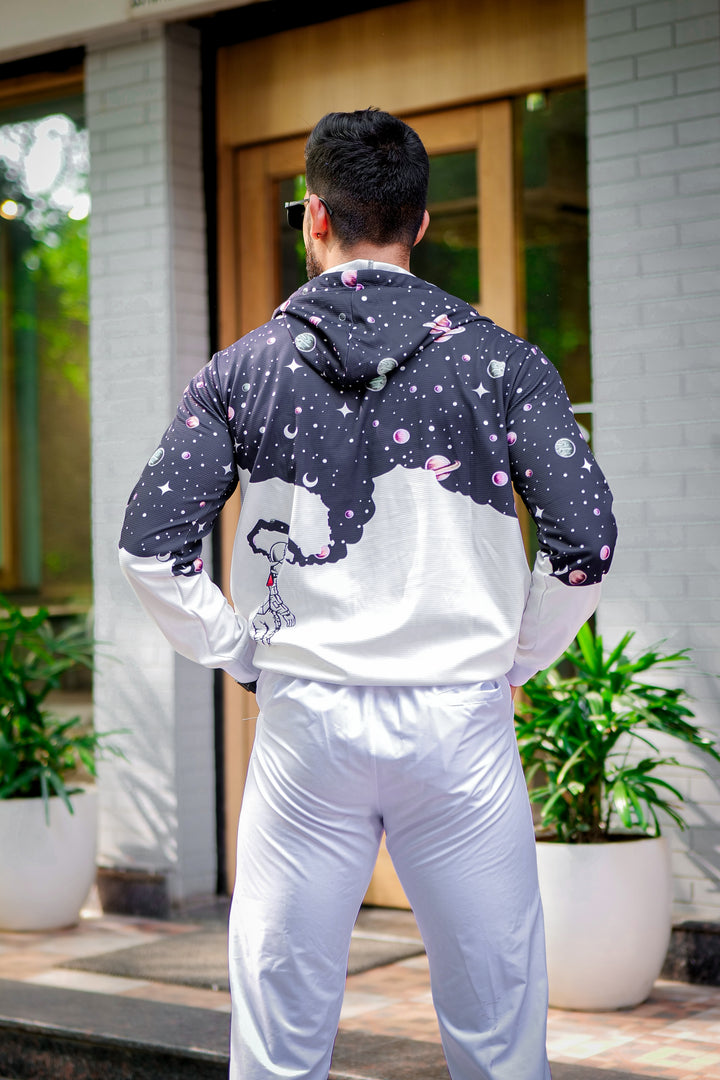 White Black Oversized Bomber Hoodie