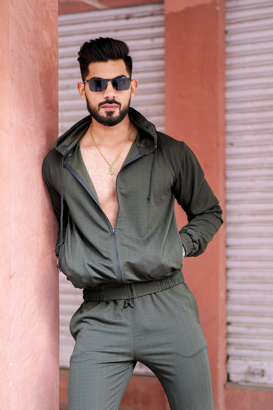 Peanut Check Olive Tracksuit Co-Ord
