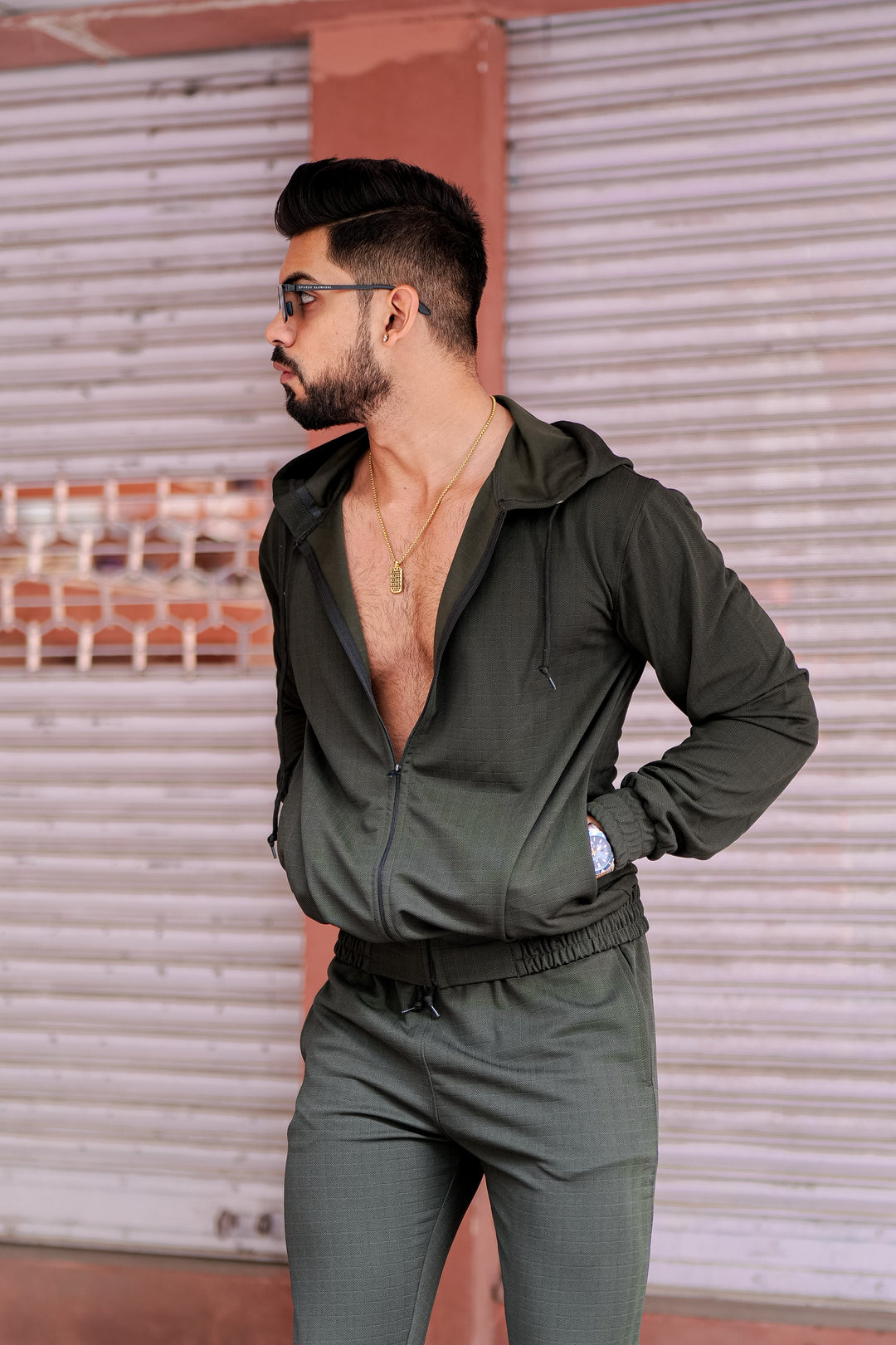Peanut Check Olive Tracksuit Co-Ord