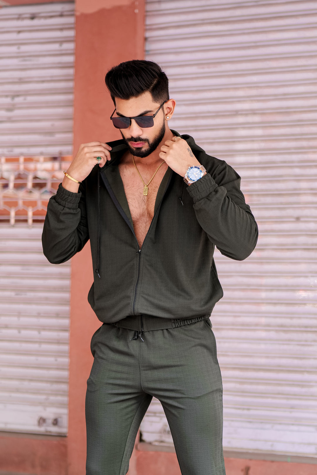Peanut Check Olive Tracksuit Co-Ord