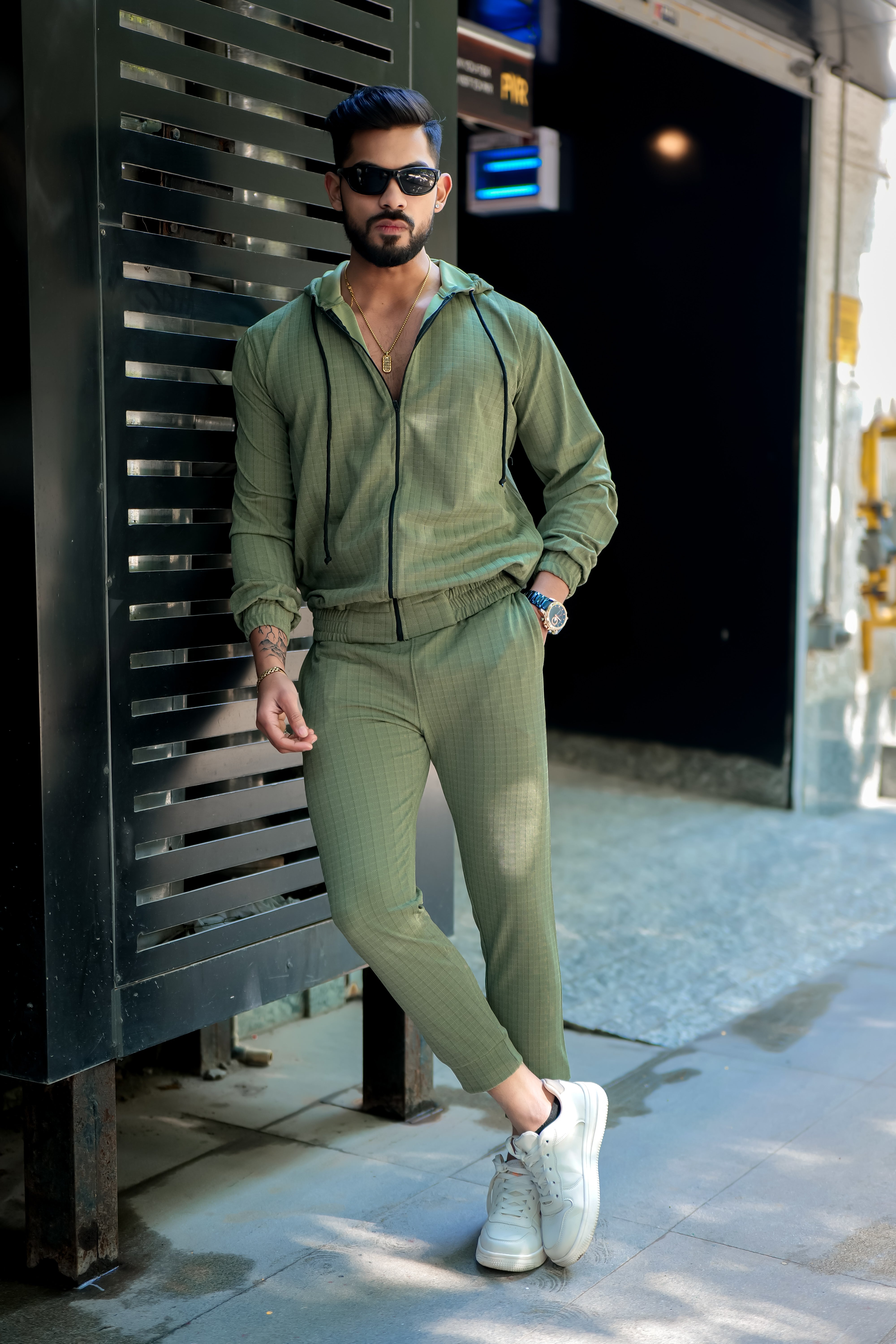 Peanut Check Hooded Green Tracksuit Co-ord