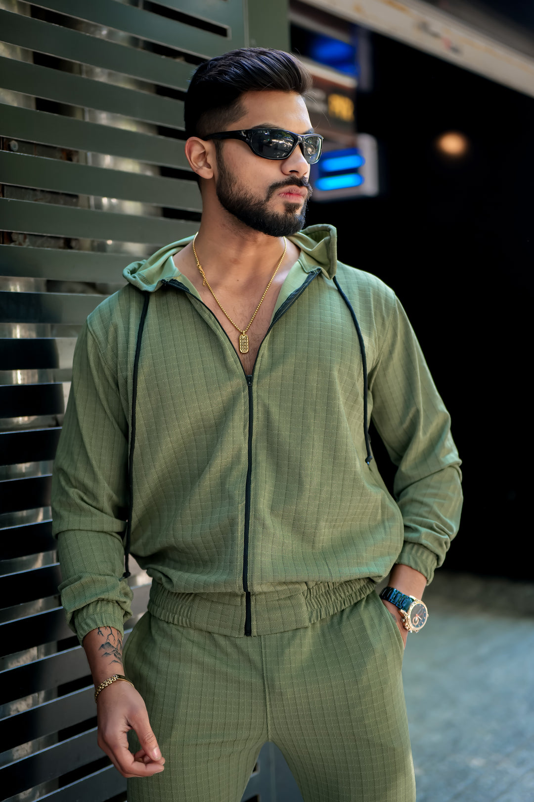 Peanut Check Hooded Green Tracksuit Co-ord
