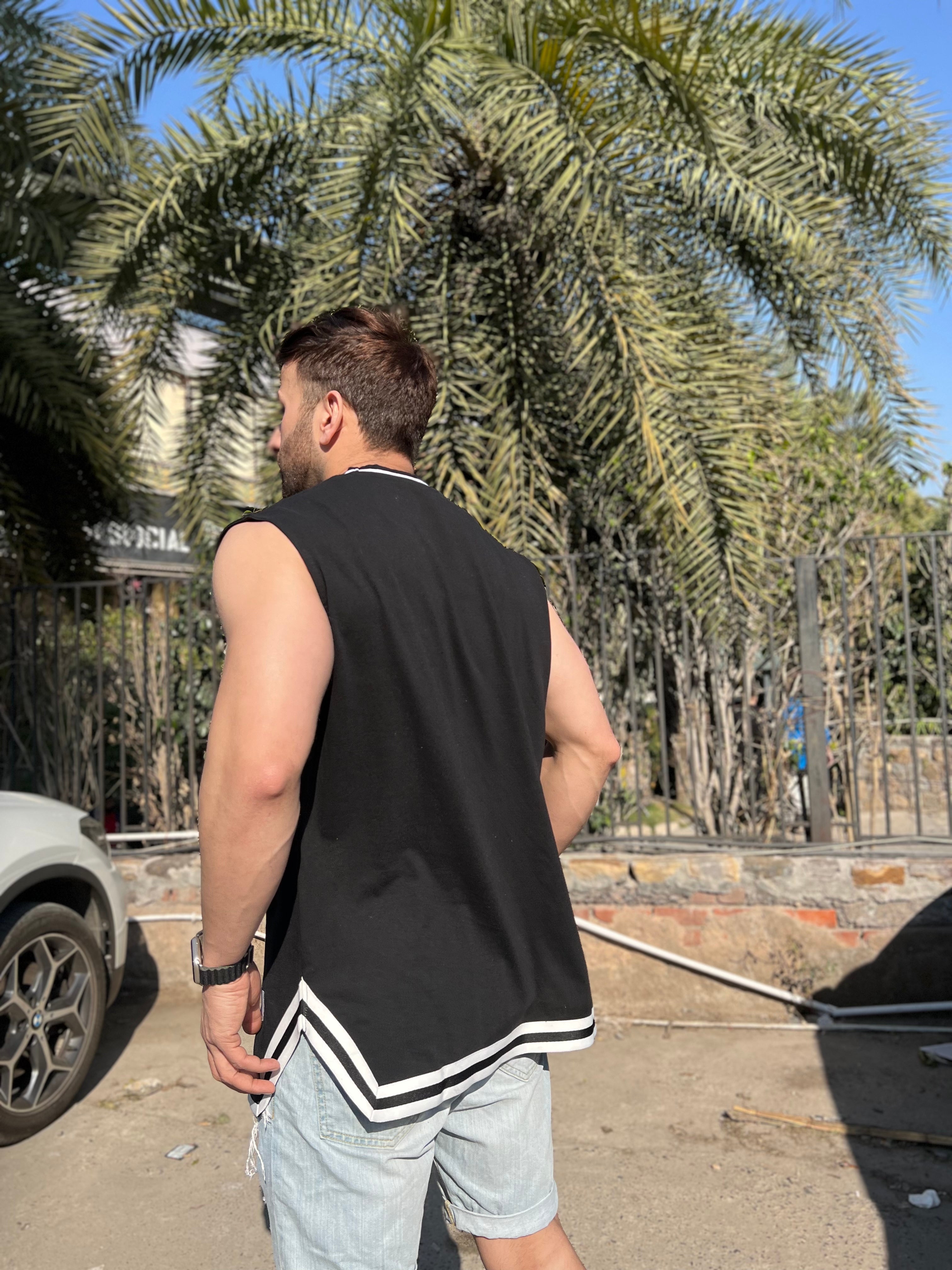 Black Oversized Tapered Vest