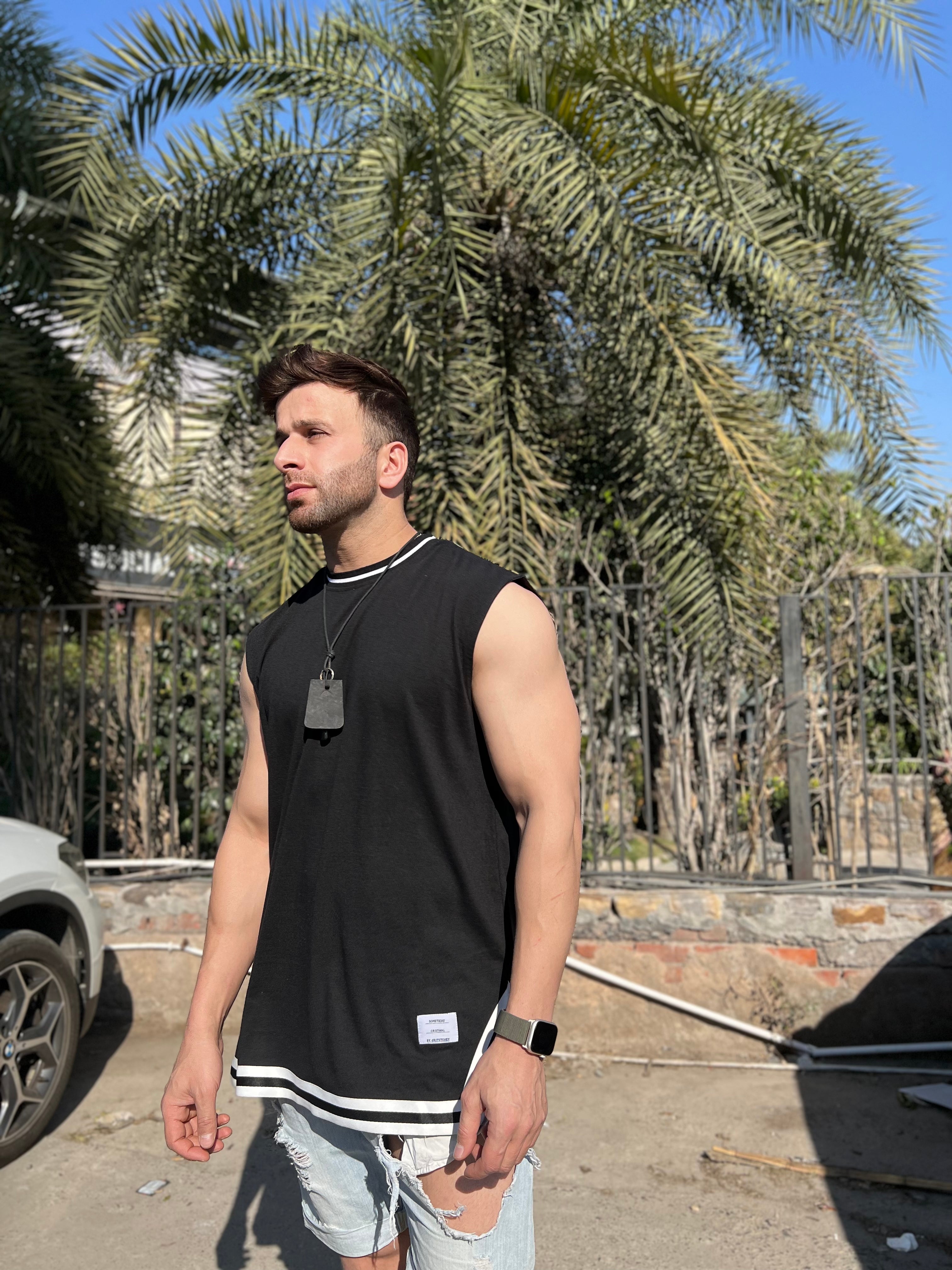 Black Oversized Tapered Vest