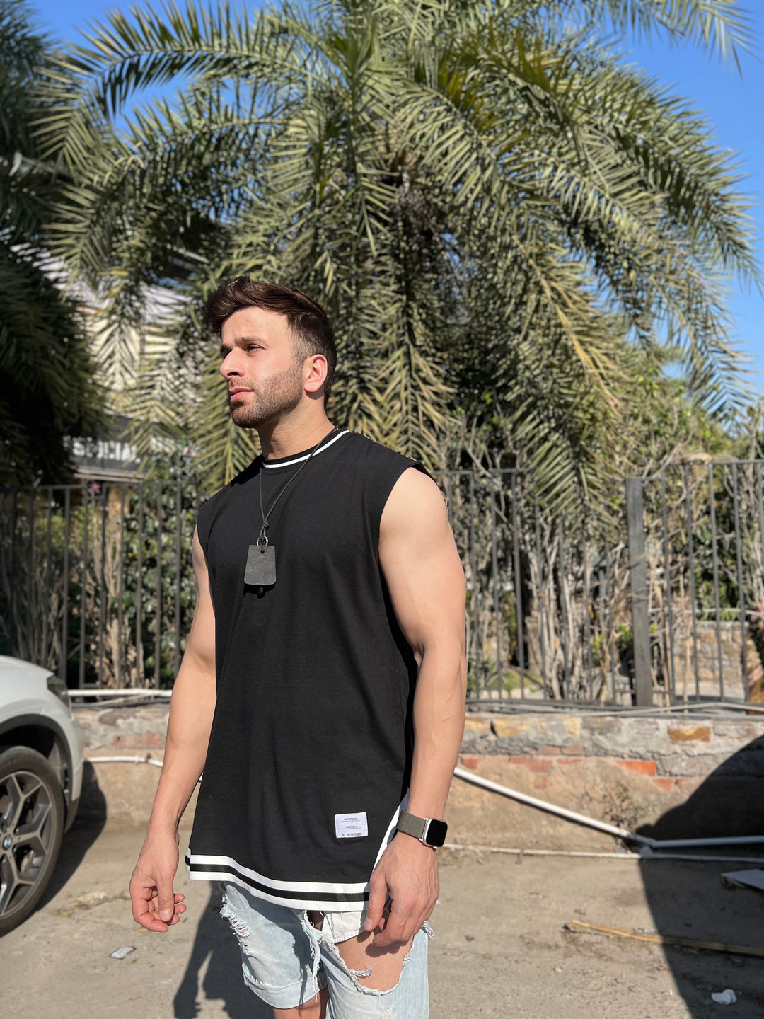 Black Oversized Tapered Vest